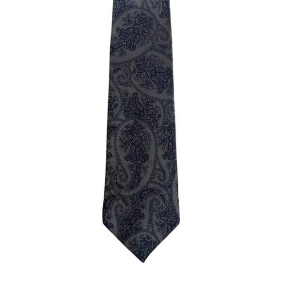 Vintage Christian Dior Silk Tie Gray Navy Purple Paisley Made in USA Italy - Picture 10 of 15